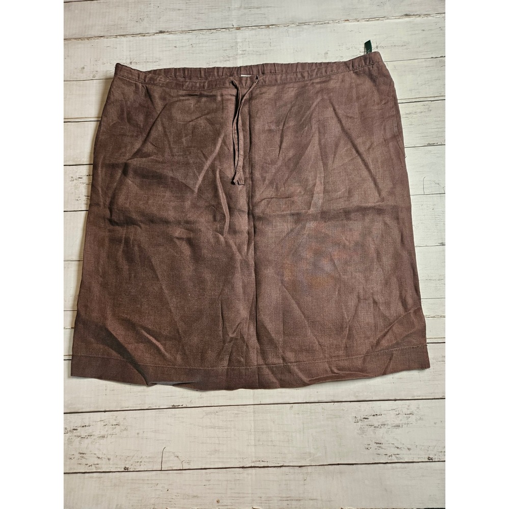 Laura Ashley Brown 100% Linen Drawstring Waist Skirt Size 10 Pockets Casual